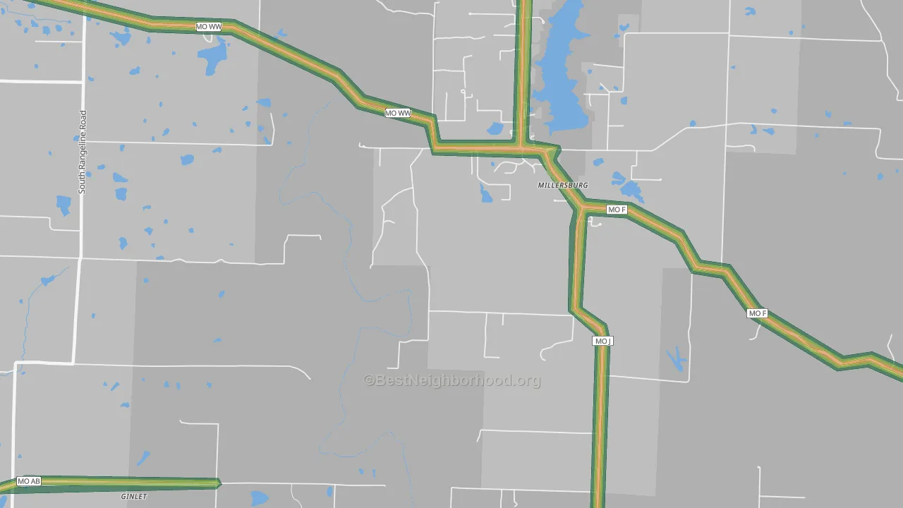 Millersburg, MO Map of Noise Levels in Millersburg