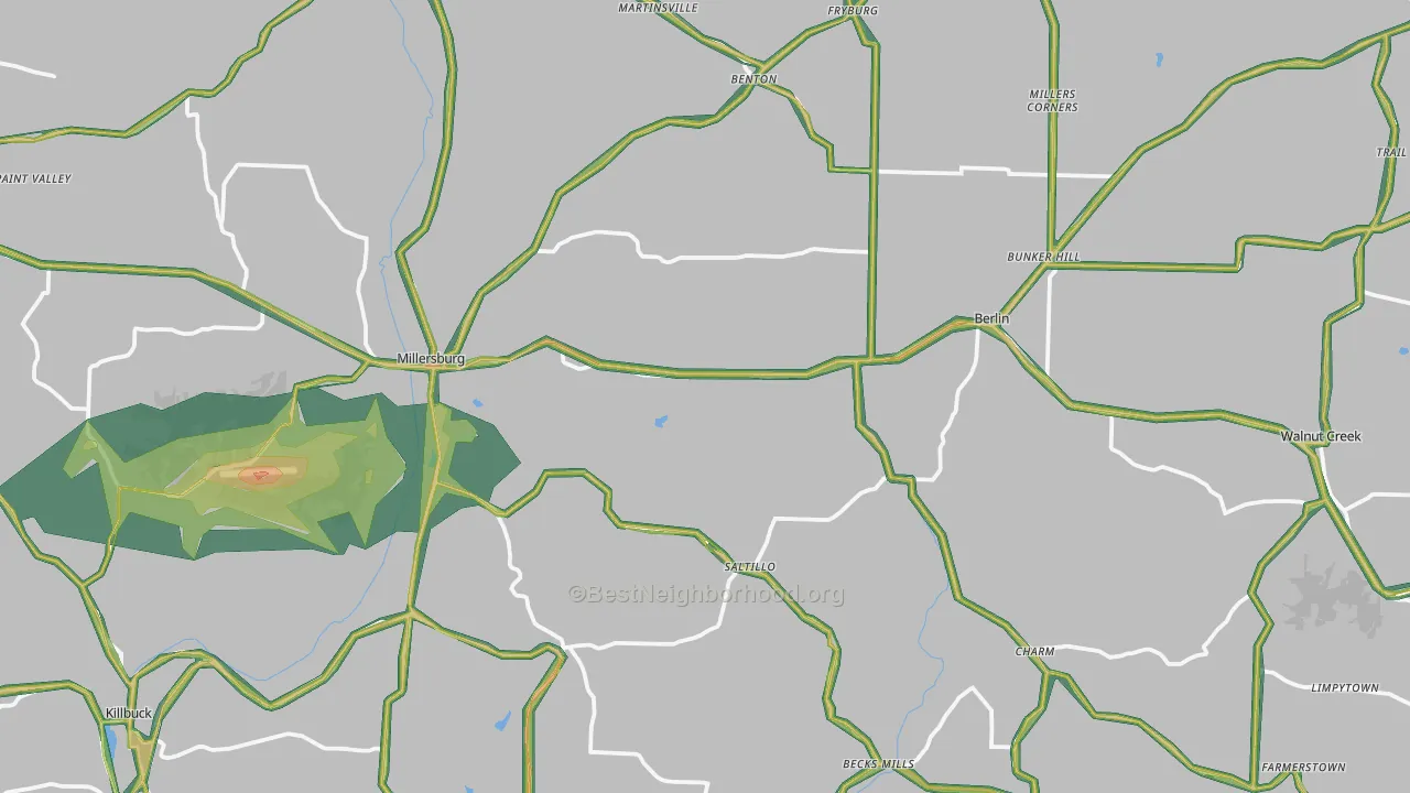 Millersburg, OH Map of Noise Levels in Millersburg