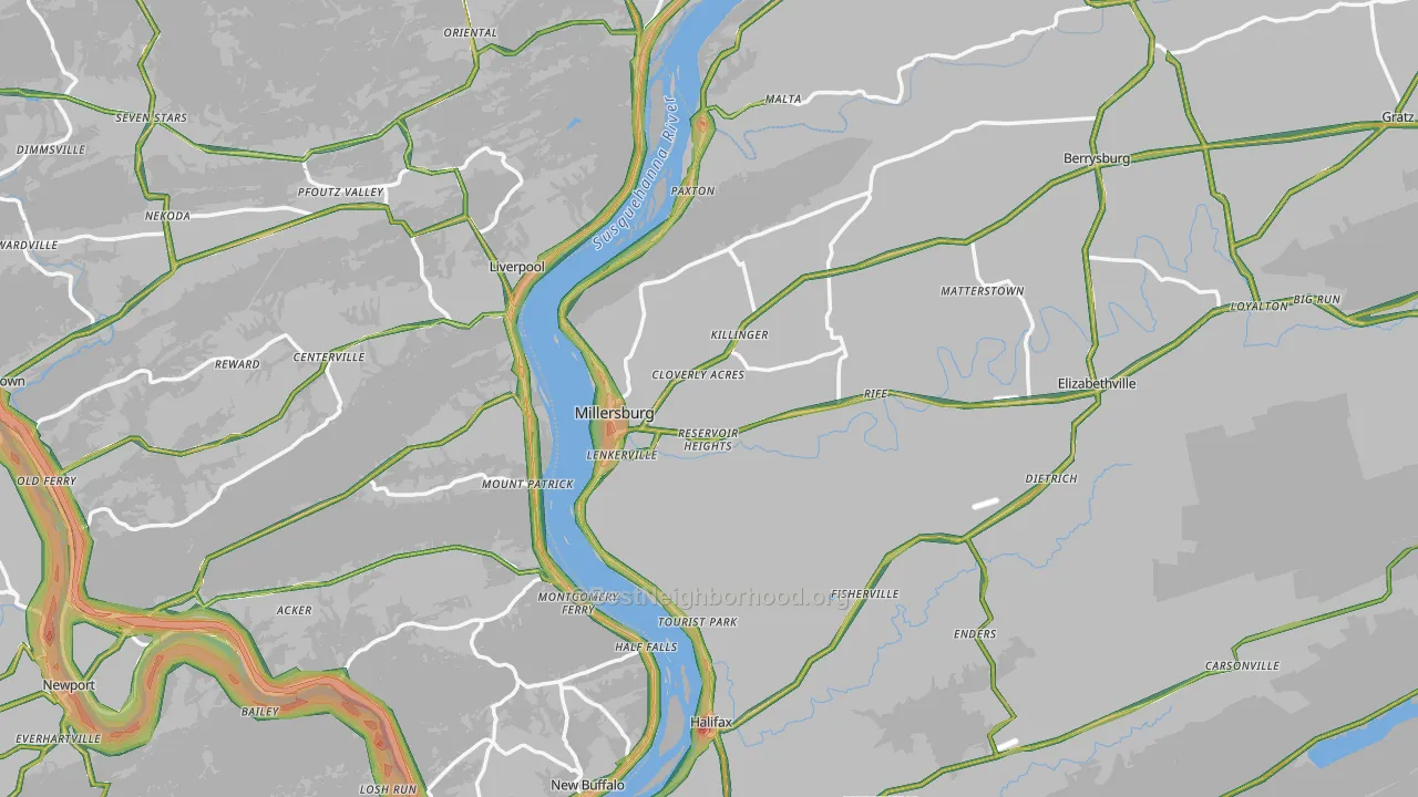 Millersburg, PA Map of Noise Levels in Millersburg