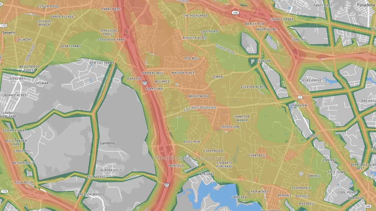 Millersville, MD Map of Noise Levels in Millersville