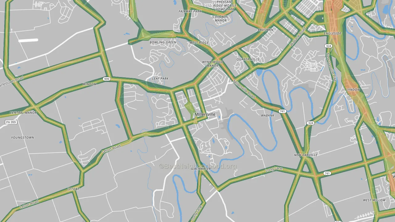 Millersville, PA Map of Noise Levels in Millersville