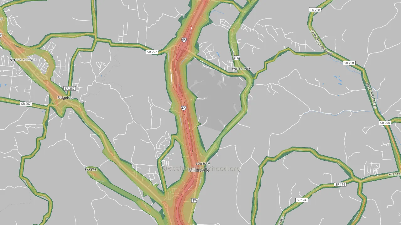 Millersville, TN Map of Noise Levels in Millersville
