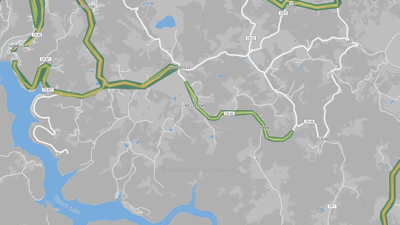 Millertown, WV Map of Noise Levels in Millertown