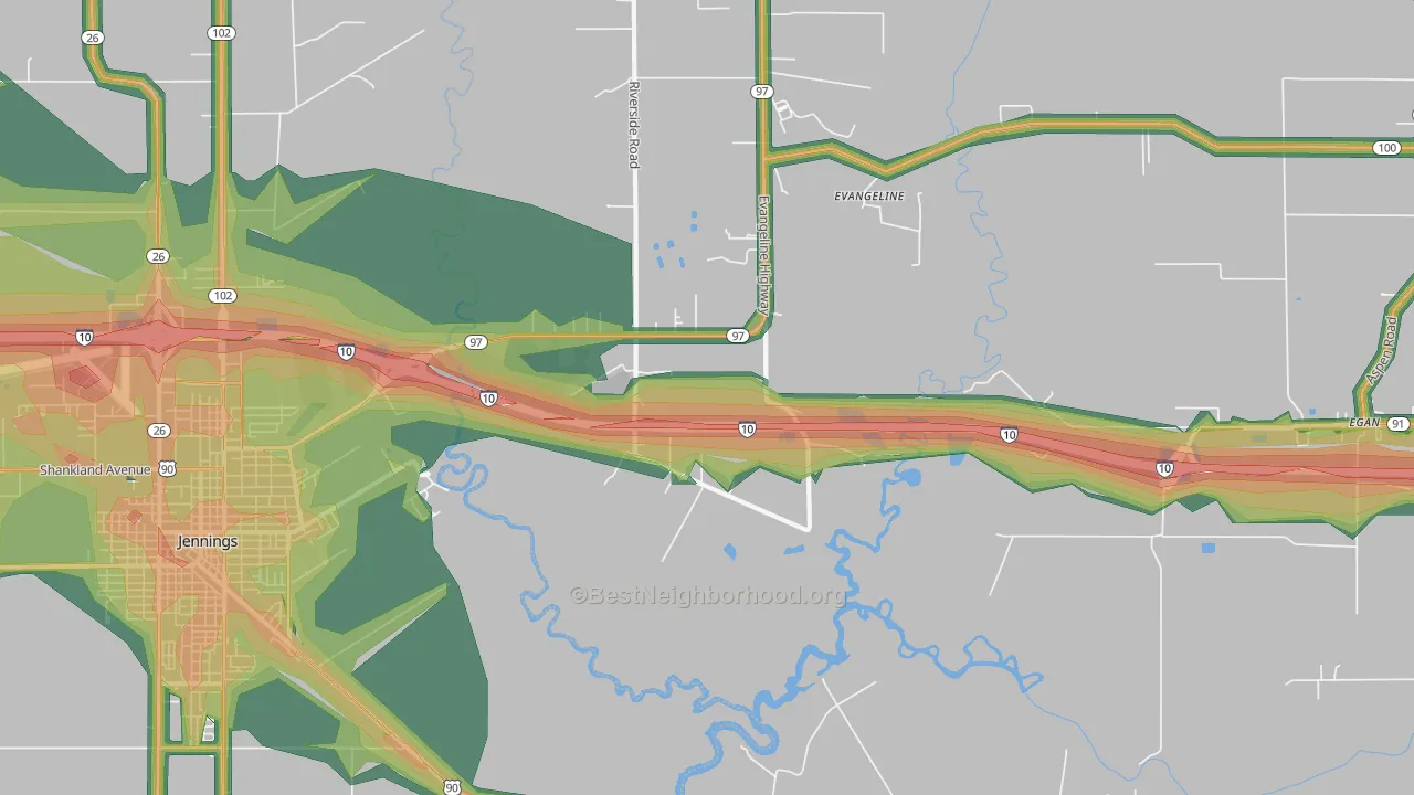 Millerville, LA Map of Noise Levels in Millerville