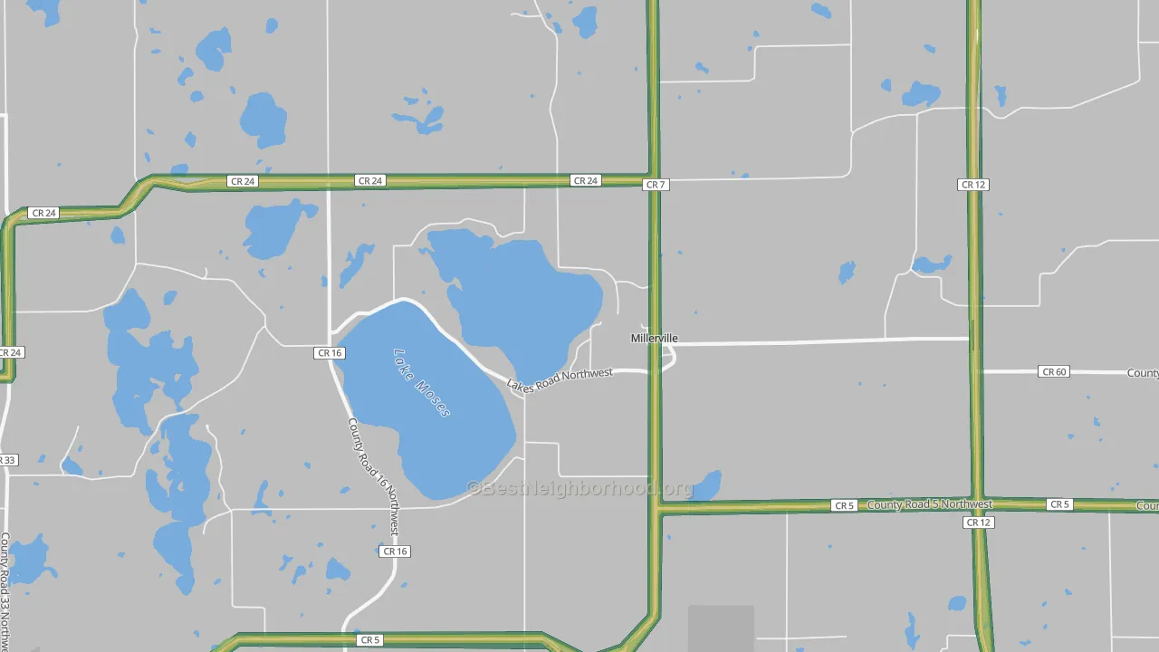 Millerville, MN Map of Noise Levels in Millerville