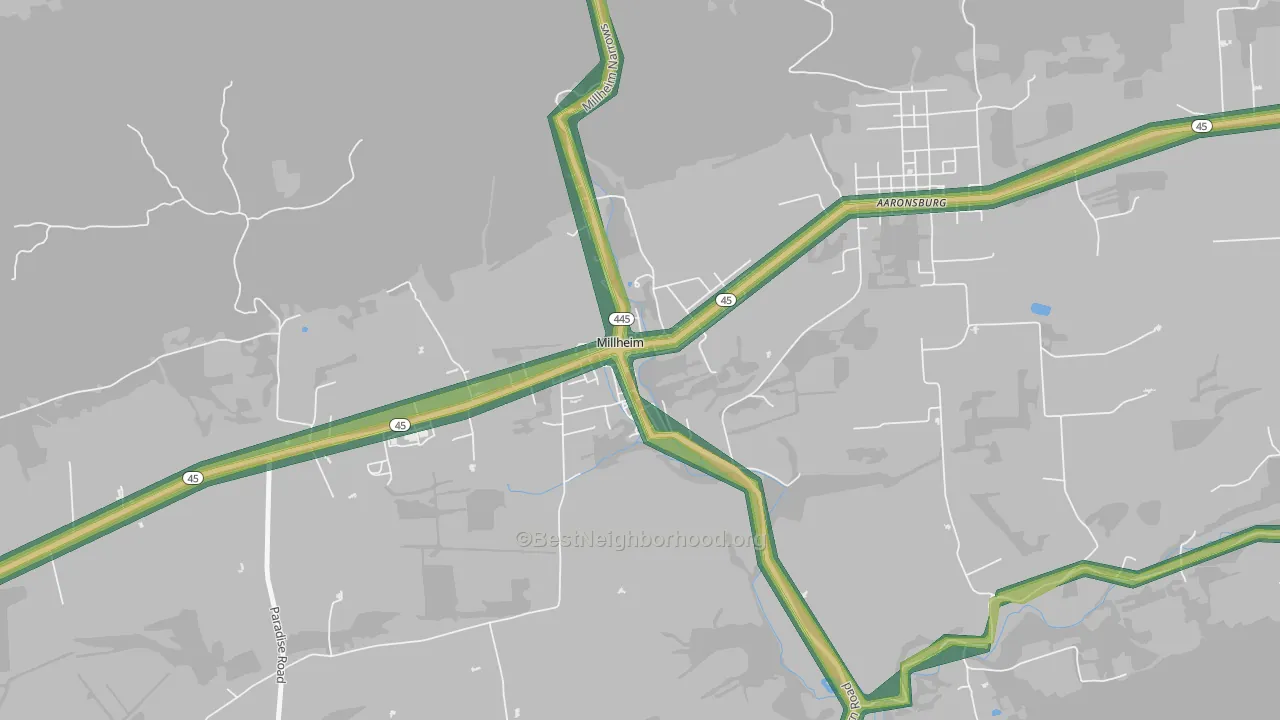 Millheim, PA Map of Noise Levels in Millheim