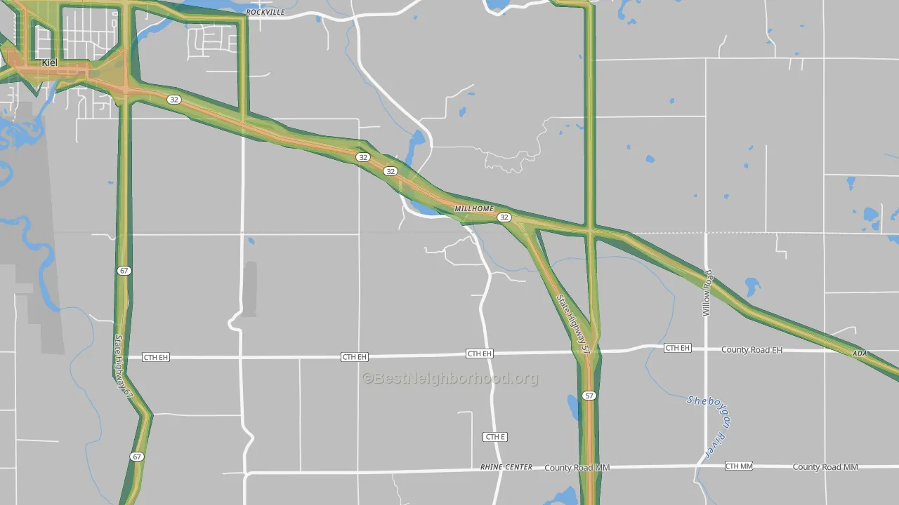 Millhome, WI Map of Noise Levels in Millhome