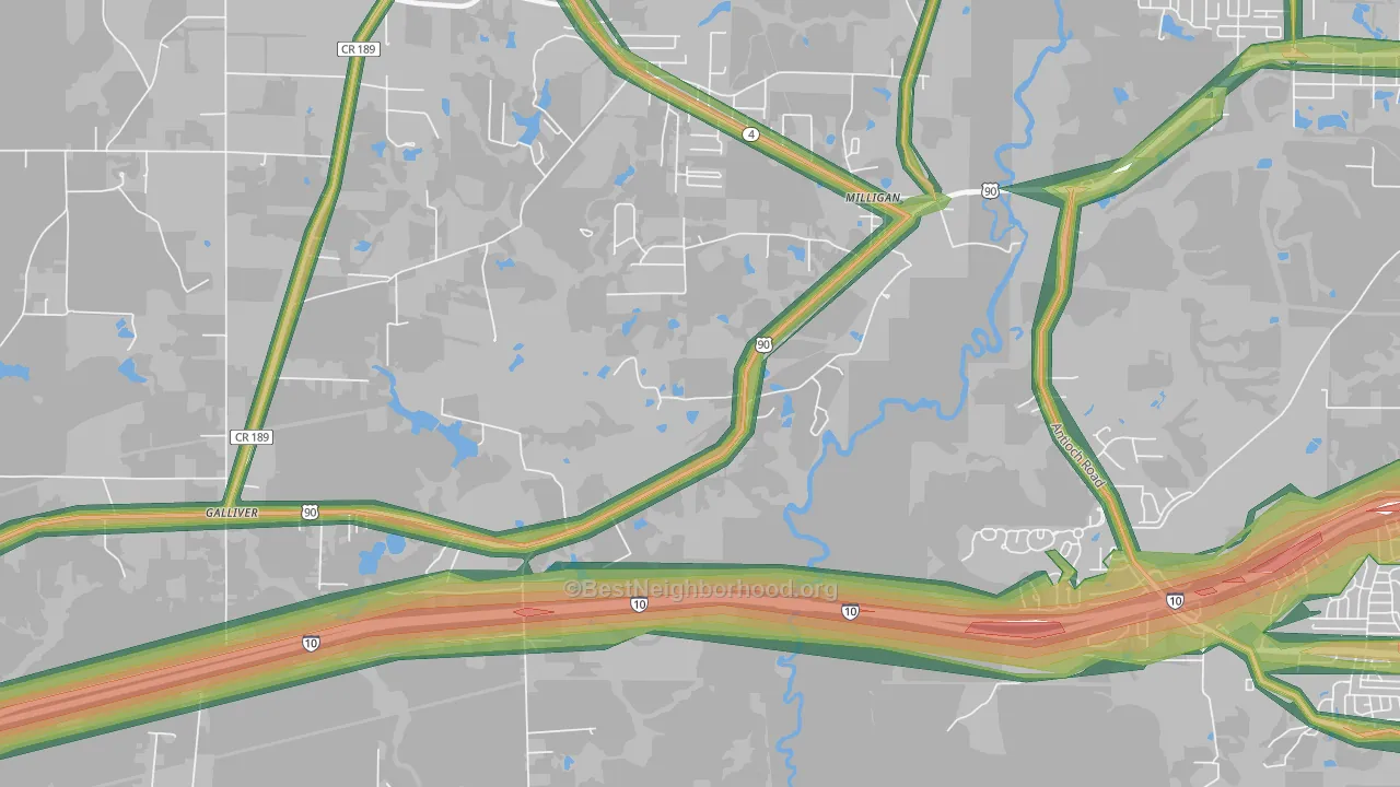 Milligan, FL Map of Noise Levels in Milligan