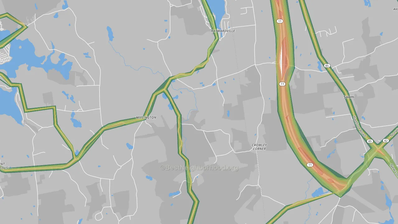 Millington, CT Map of Noise Levels in Millington