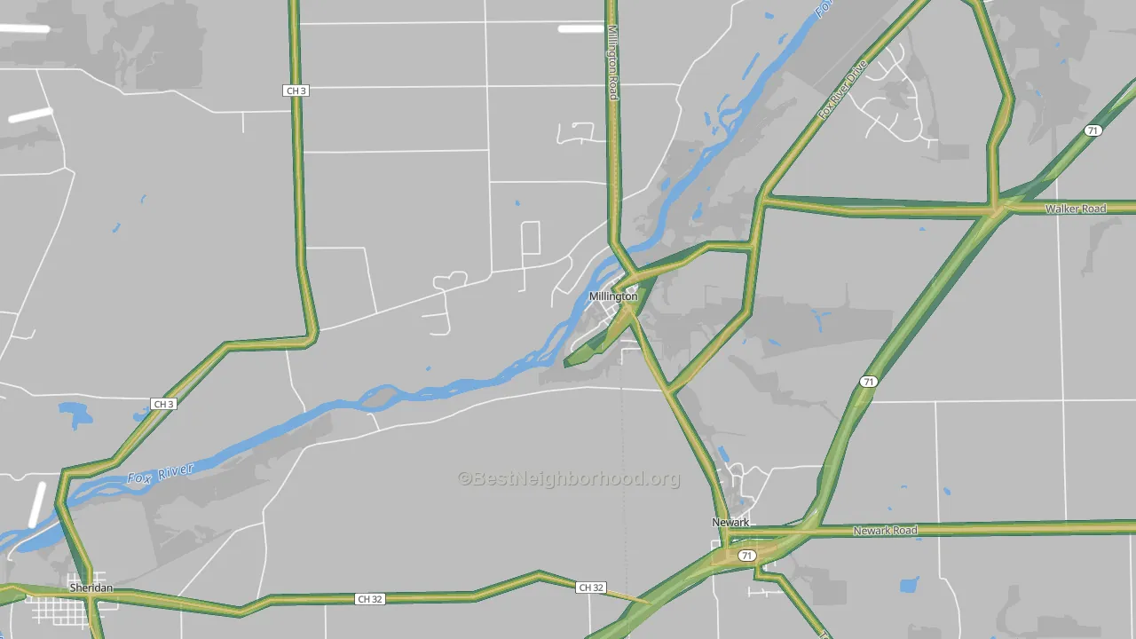 Millington, IL Map of Noise Levels in Millington