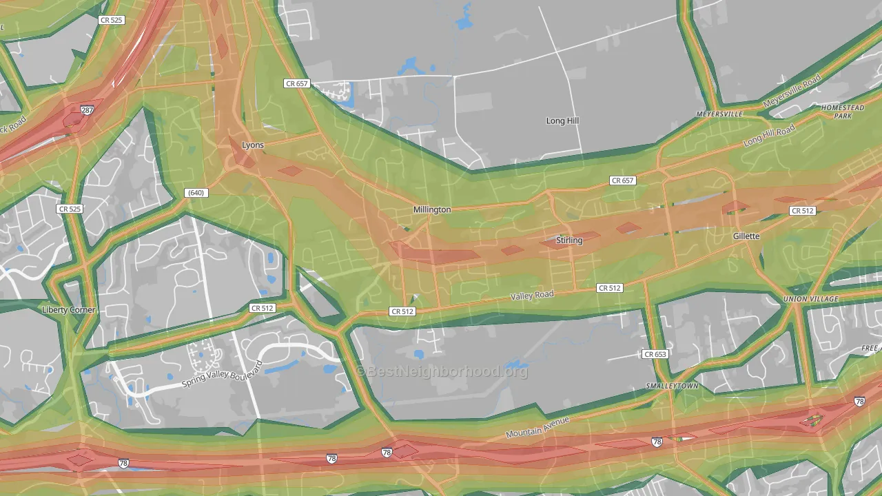 Millington, NJ Map of Noise Levels in Millington