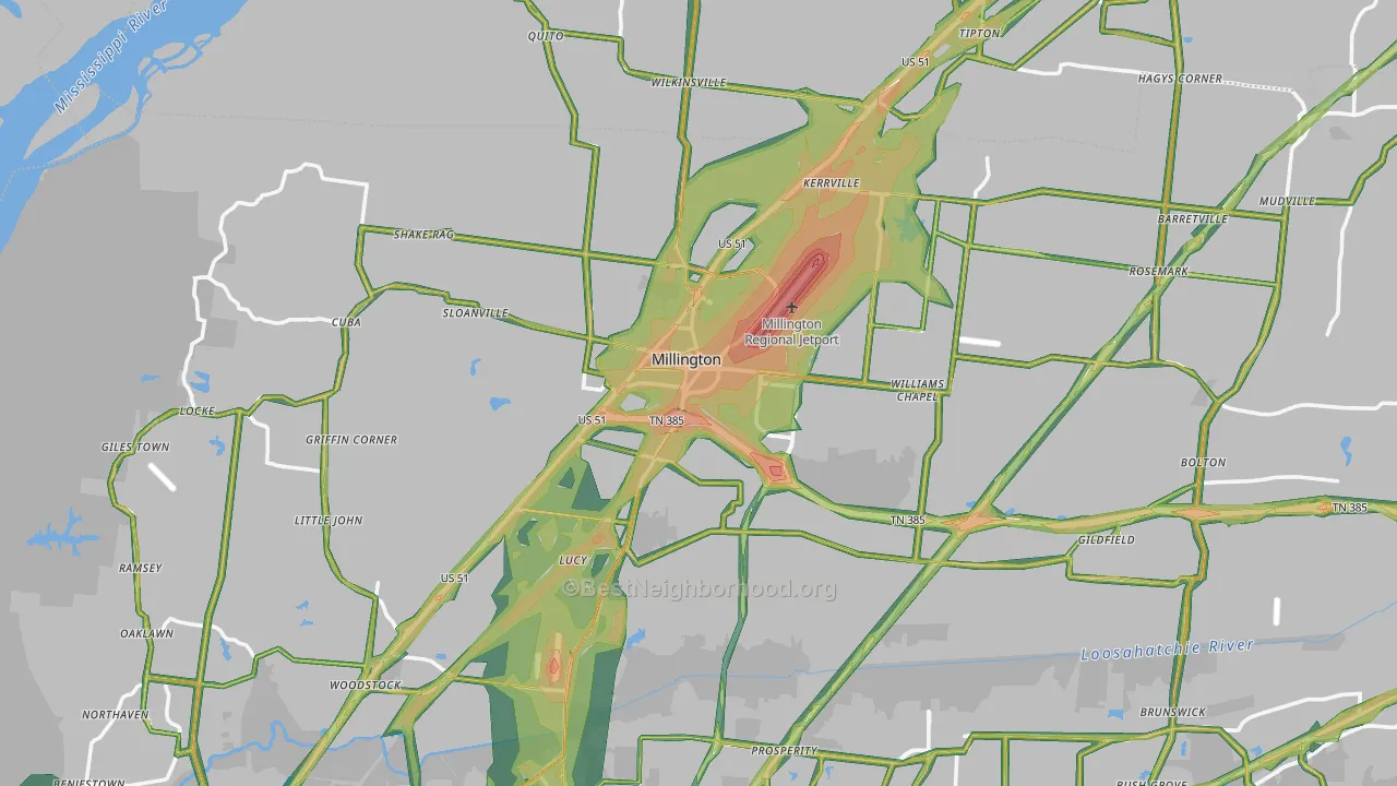 Millington, TN Map of Noise Levels in Millington