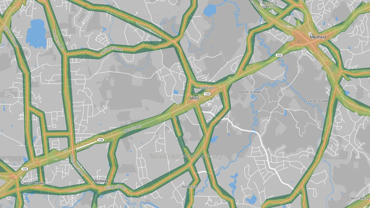 Millis, MA Map of Noise Levels in Millis