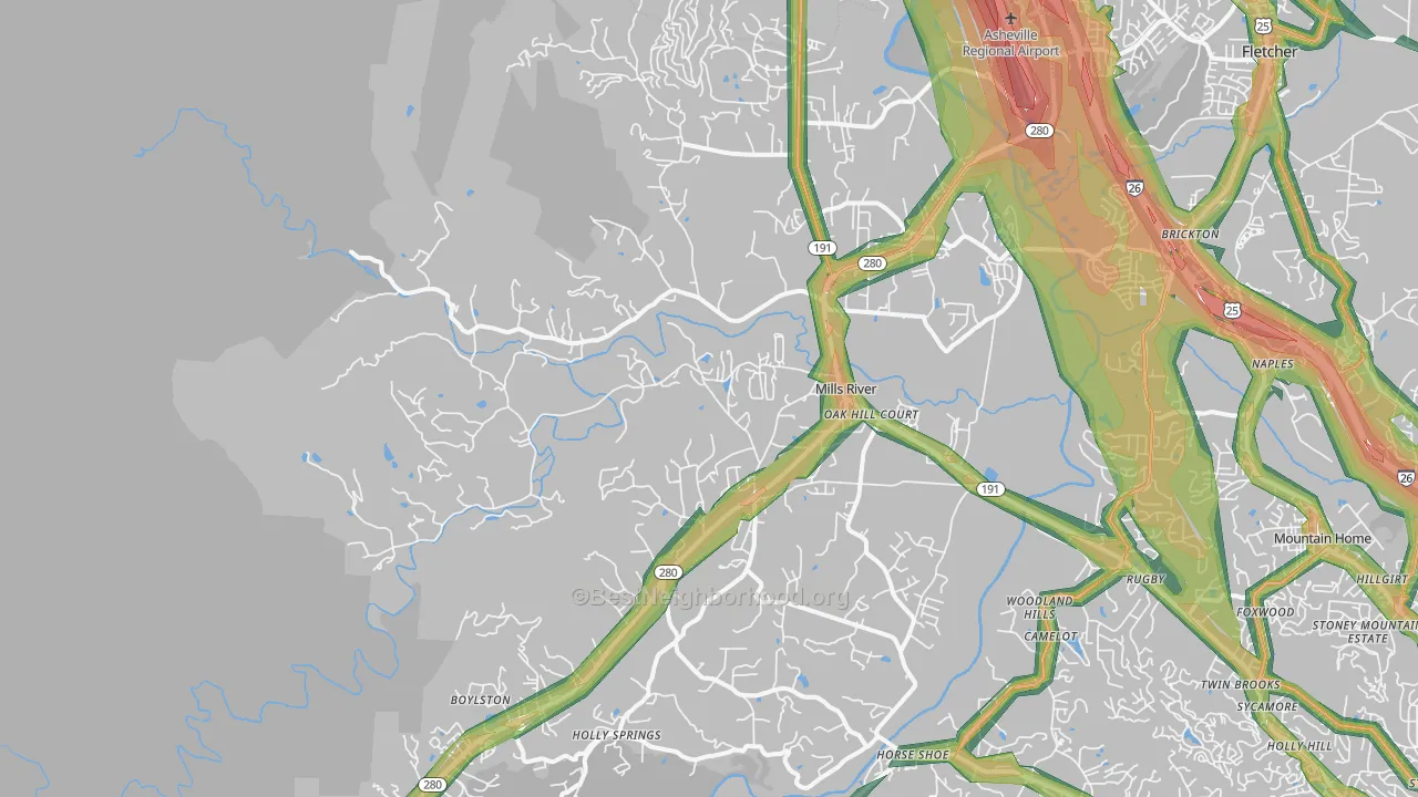 Mills River, NC Map of Noise Levels in Mills River