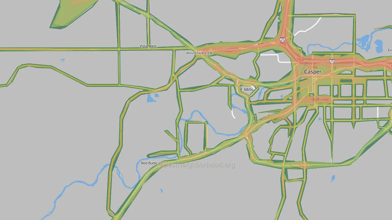 Mills, WY Map of Noise Levels in Mills