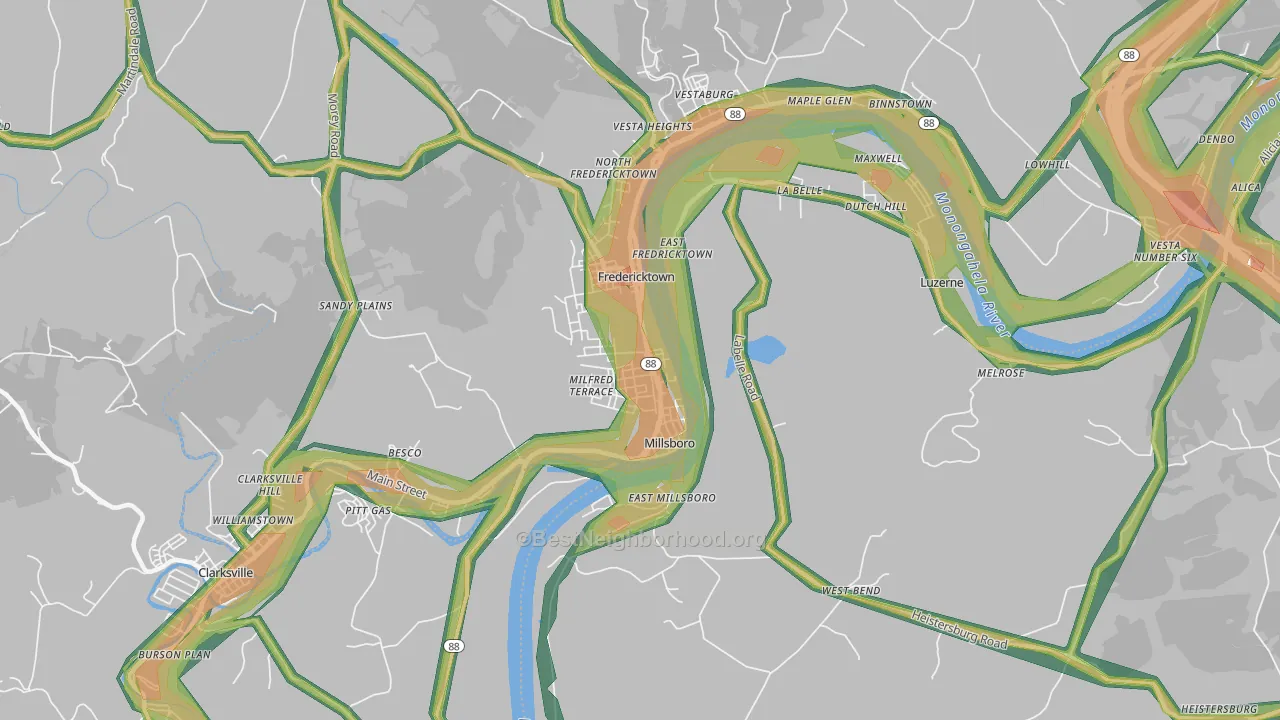 Millsboro, PA Map of Noise Levels in Millsboro