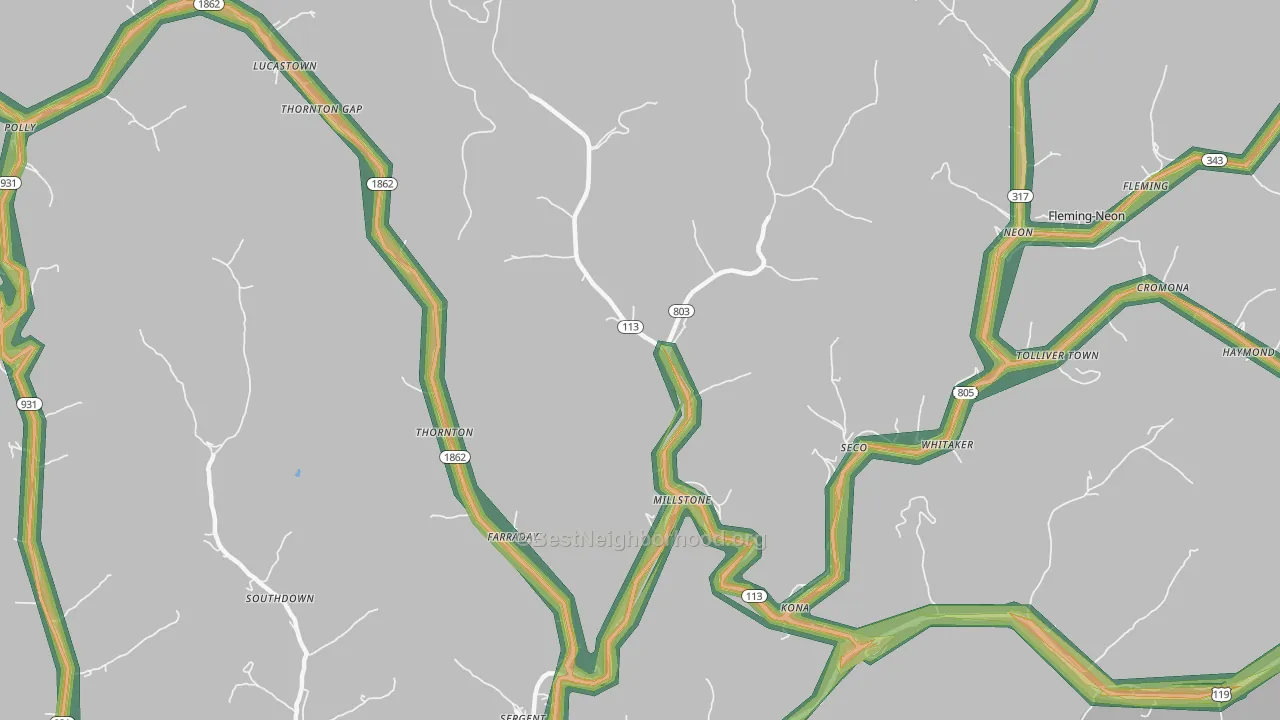 Millstone, KY Map of Noise Levels in Millstone