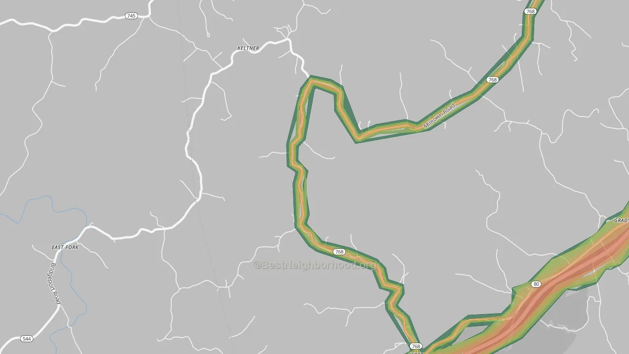 Milltown, KY Map of Noise Levels in Milltown