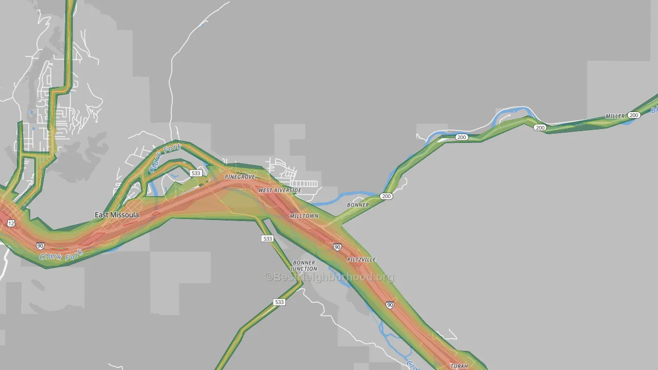 Milltown, MT Map of Noise Levels in Milltown