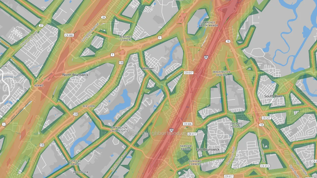 Milltown, NJ Map of Noise Levels in Milltown