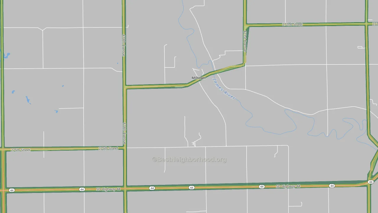Milltown, SD Map of Noise Levels in Milltown