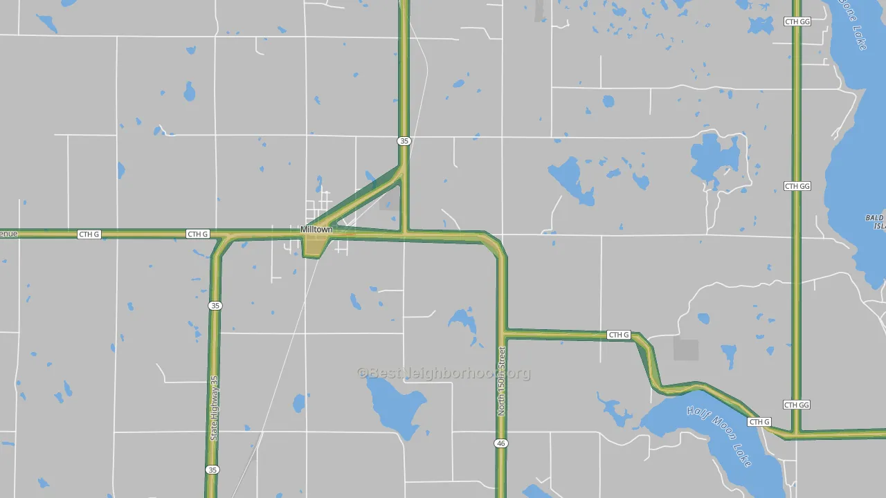 Milltown, WI Map of Noise Levels in Milltown