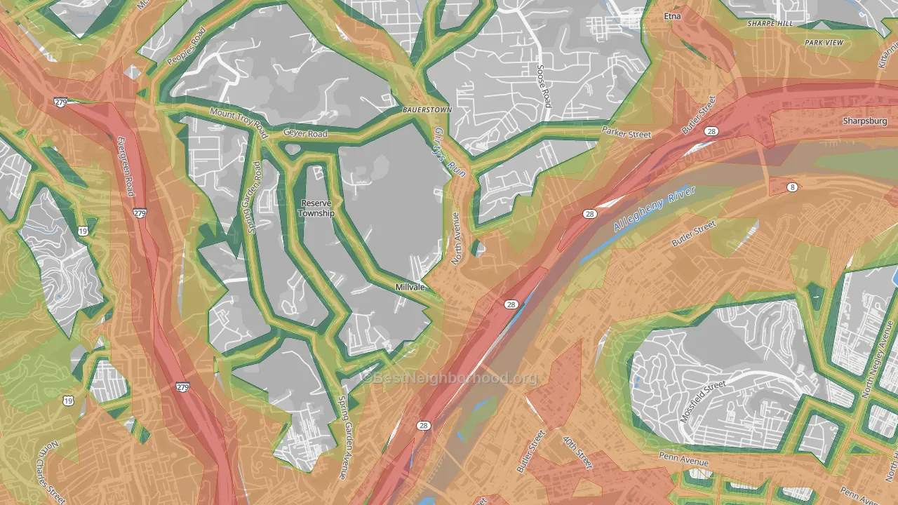 Millvale, PA Map of Noise Levels in Millvale