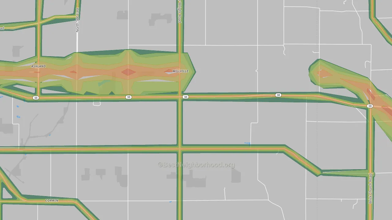 Millville, IN Map of Noise Levels in Millville
