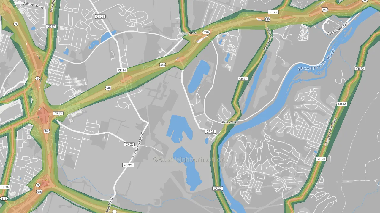 Millville, WV Map of Noise Levels in Millville