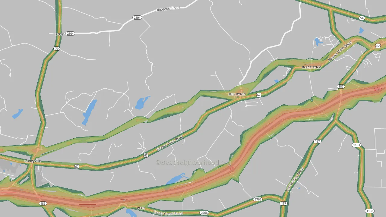 Millwood, KY Map of Noise Levels in Millwood