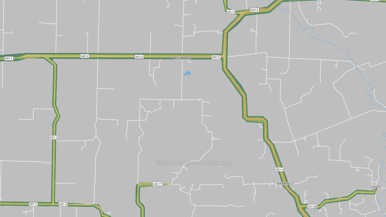 Millwood, MO Map of Noise Levels in Millwood