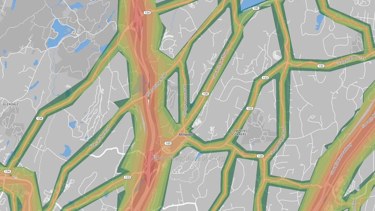 Millwood, NY Map of Noise Levels in Millwood
