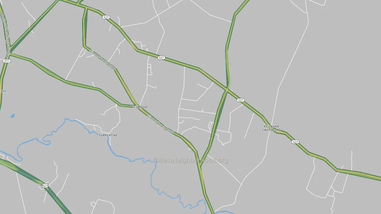 Millwood, SC Map of Noise Levels in Millwood