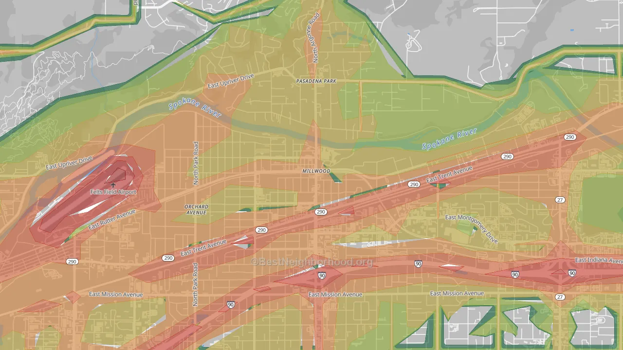 Millwood, WA Map of Noise Levels in Millwood
