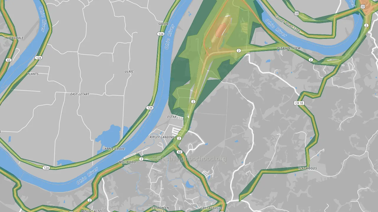 Millwood, WV Map of Noise Levels in Millwood