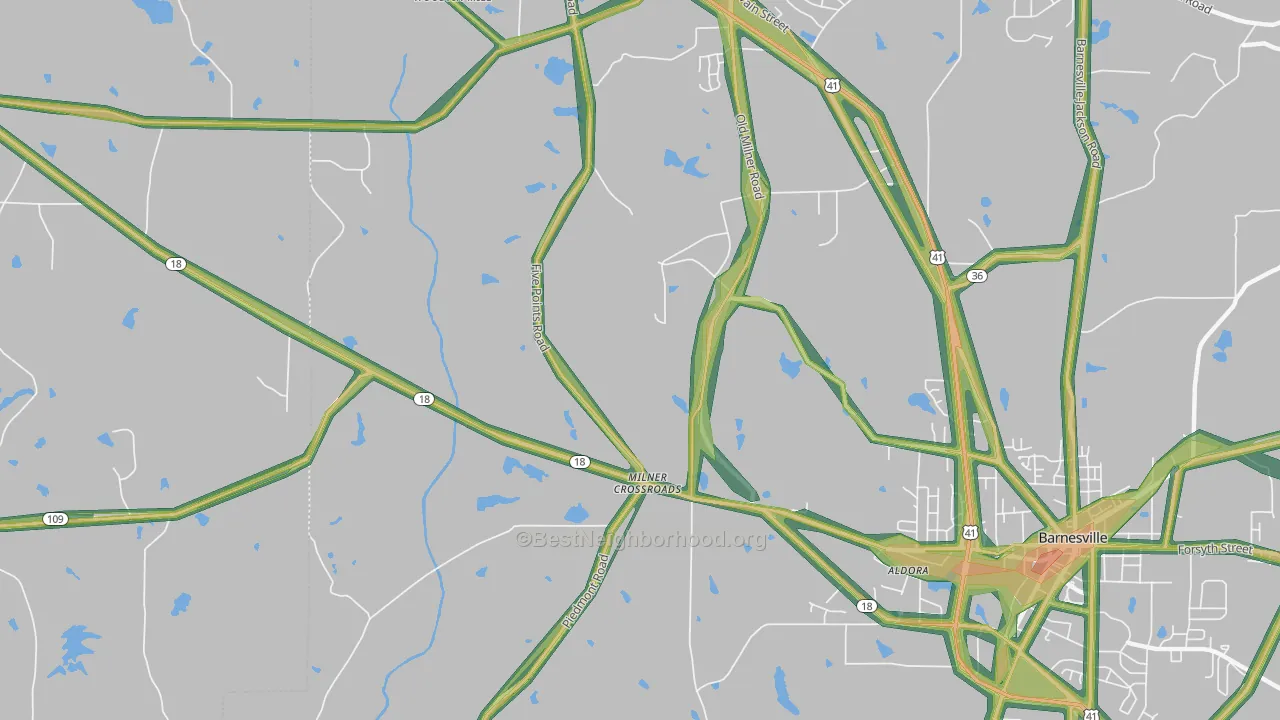 Milner Crossroads, GA Map of Noise Levels in Milner Crossroads