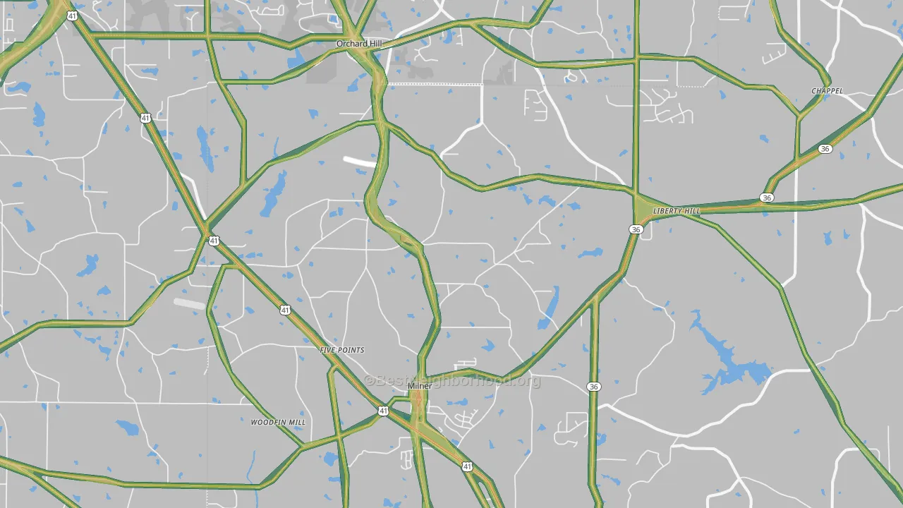 Milner, GA Map of Noise Levels in Milner