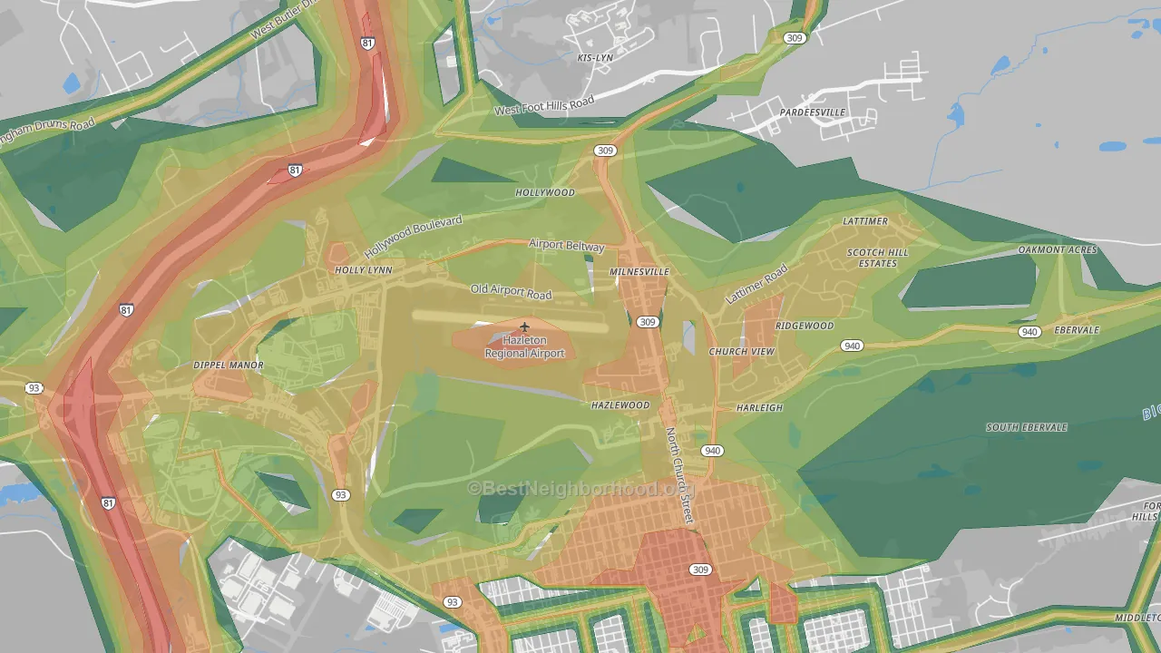 Milnesville, PA Map of Noise Levels in Milnesville
