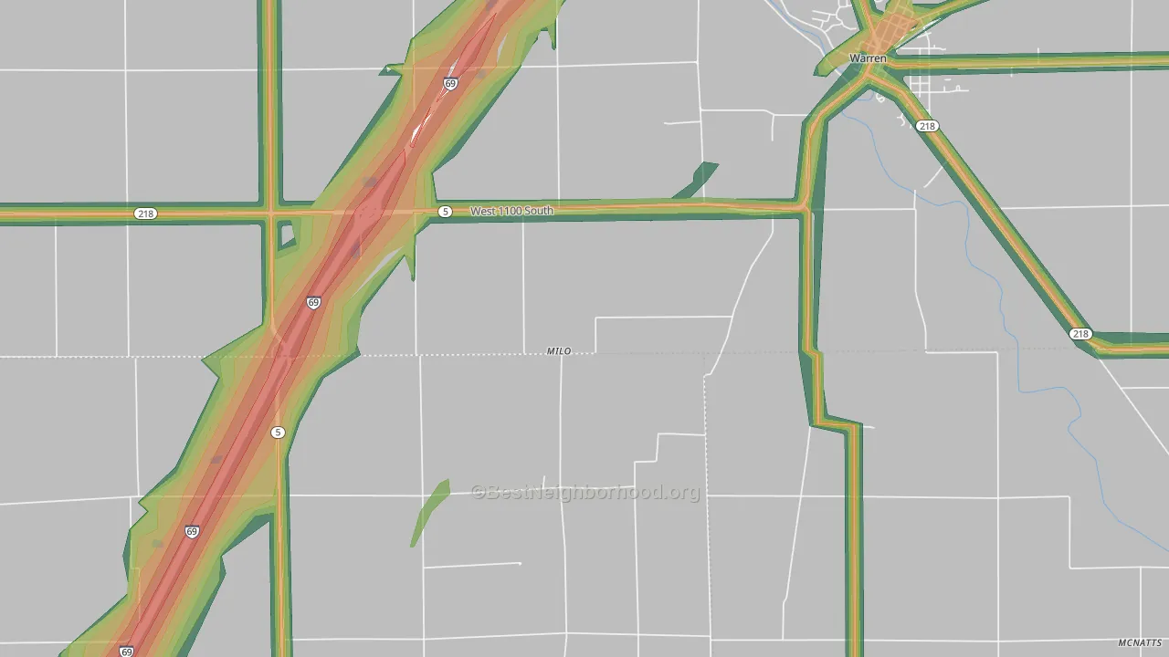 Milo, IN Map of Noise Levels in Milo