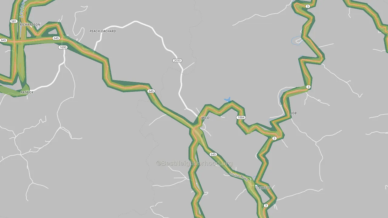 Milo, KY Map of Noise Levels in Milo