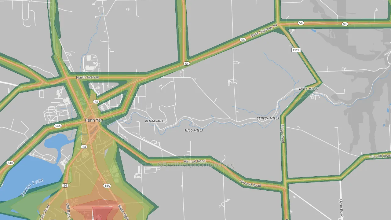 Milo Mills, NY Map of Noise Levels in Milo Mills