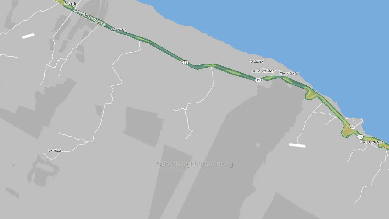 Milo Village, HI Map of Noise Levels in Milo Village