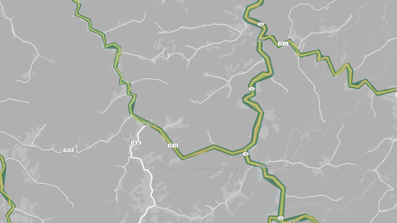 Milo, WV Map of Noise Levels in Milo