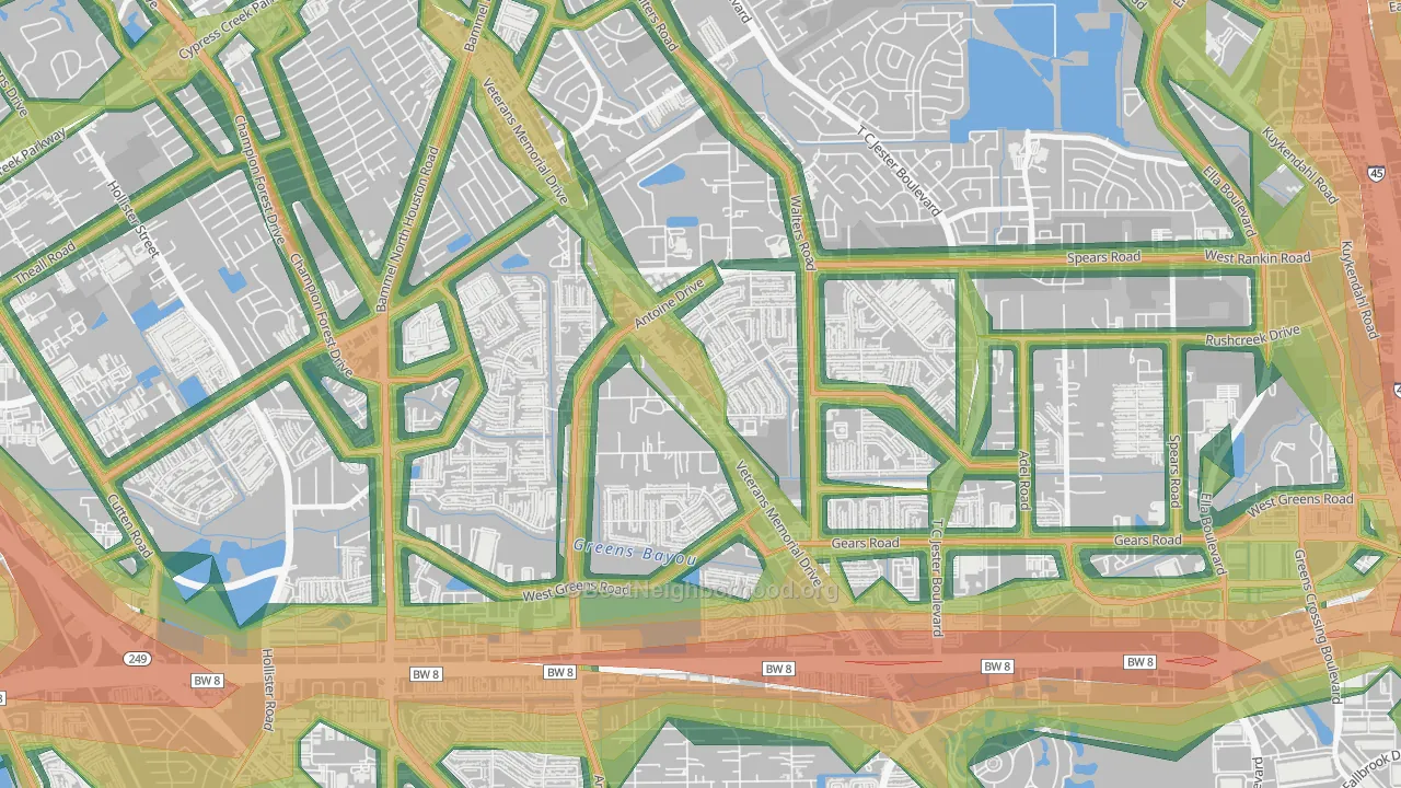 Milroy Farms, Houston, TX Map of Noise Levels in Milroy Farms