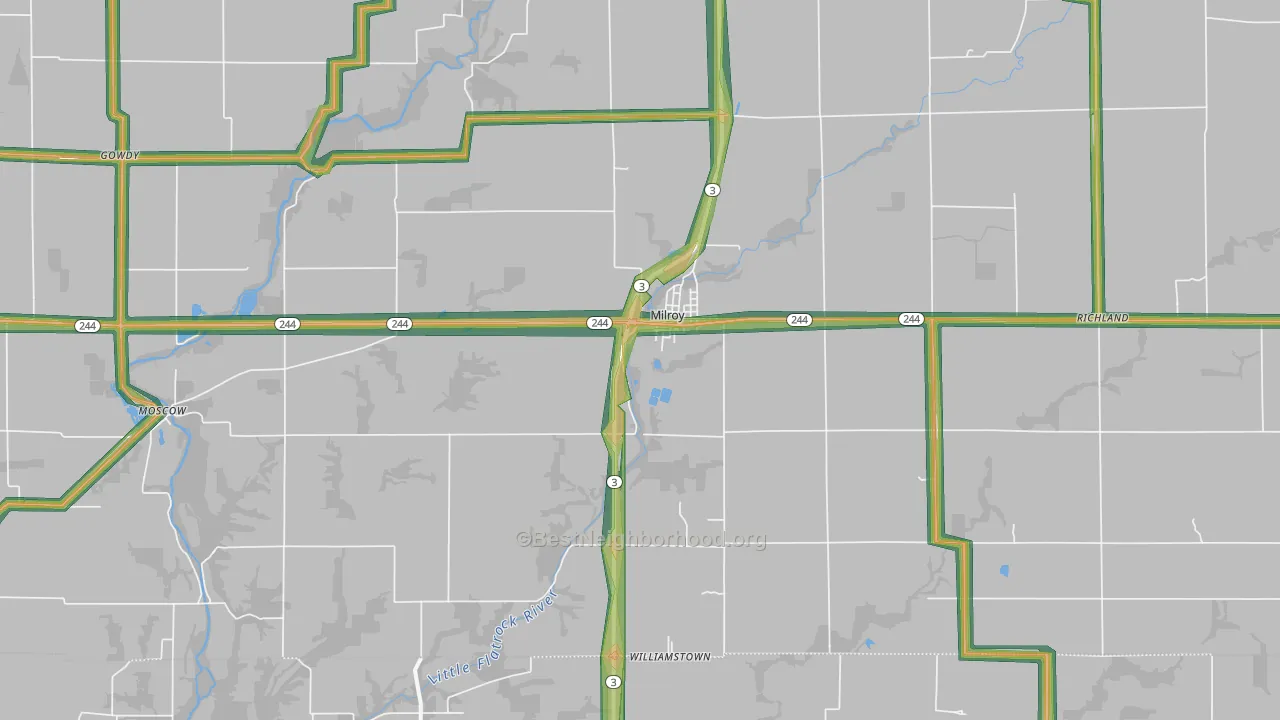 Milroy, IN Map of Noise Levels in Milroy