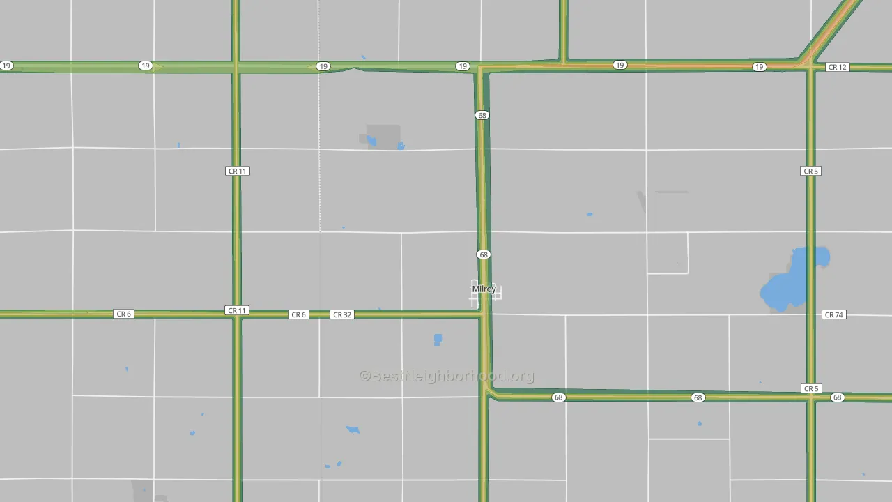 Milroy, MN Map of Noise Levels in Milroy