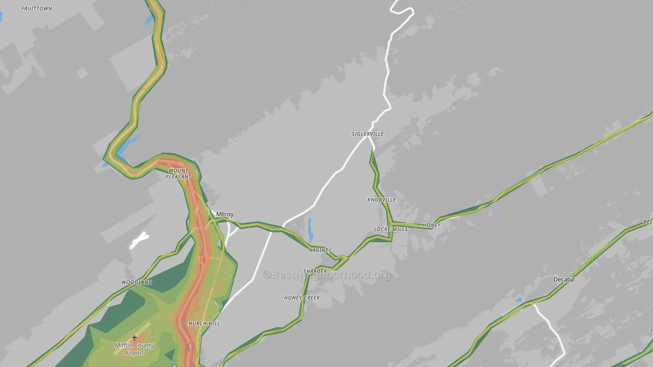 Milroy, PA Map of Noise Levels in Milroy