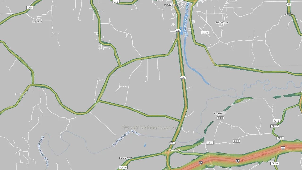 Milstead, AL Map of Noise Levels in Milstead