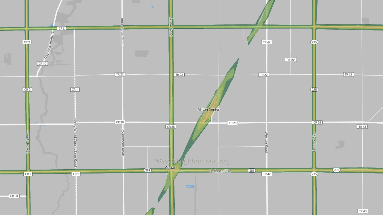 Milton Center, OH Map of Noise Levels in Milton Center
