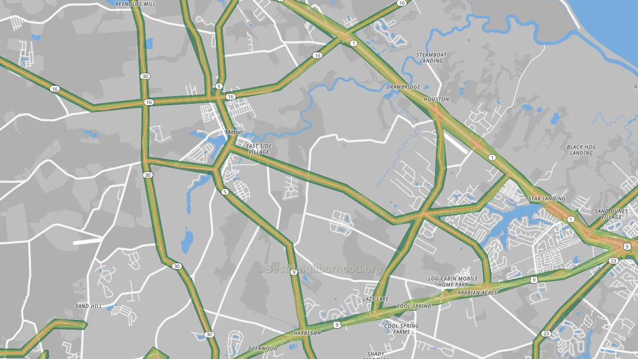 Milton, DE Map of Noise Levels in Milton